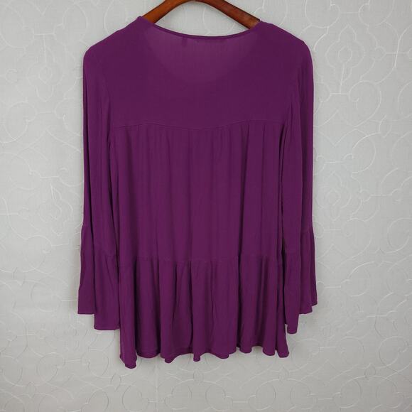 Soft Surroundings Henley Top Womens Medium Purple Tiered Flare Flowy Tunic - Picture 4 of 10